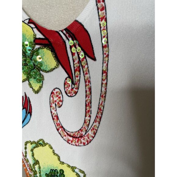 Alberto Makali Size XL Top T Shirt Double V Neck Embellished Beaded Art To Wear - Picture 2 of 7